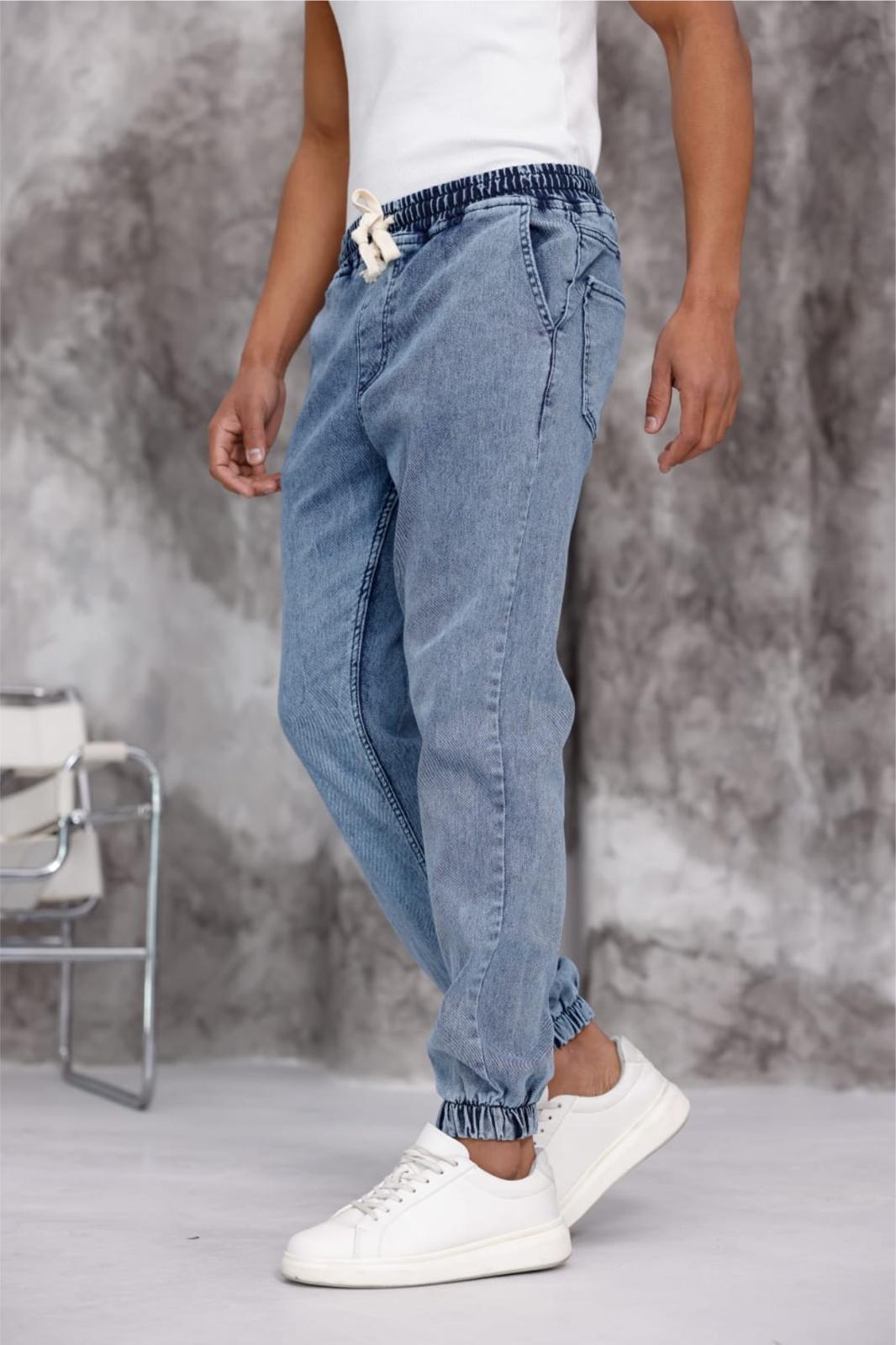 Zessi Paçası ve Beli Lastikli Slim Fit Likralı Kot Jogger Pantolon