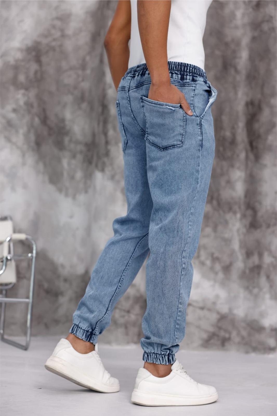 Zessi Paçası ve Beli Lastikli Slim Fit Likralı Kot Jogger Pantolon