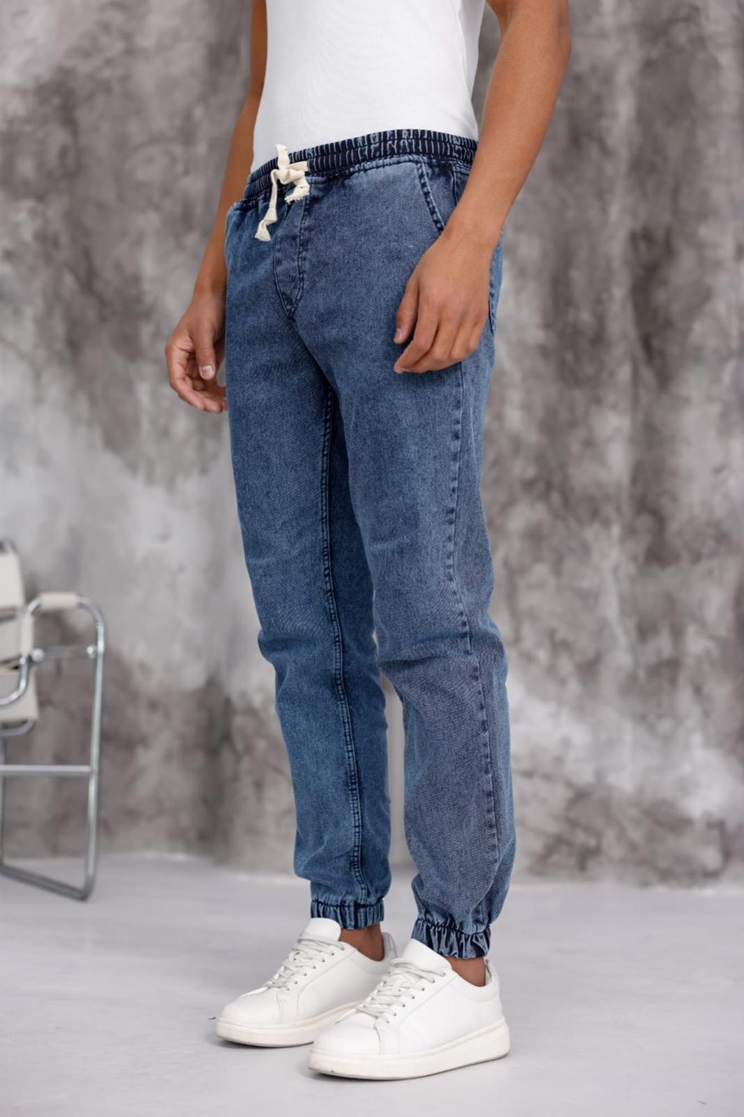 Zessi Paçası ve Beli Lastikli Slim Fit Likralı Kot Jogger Pantolon