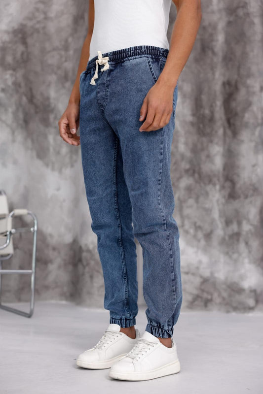 Zessi Paçası ve Beli Lastikli Slim Fit Likralı Kot Jogger Pantolon