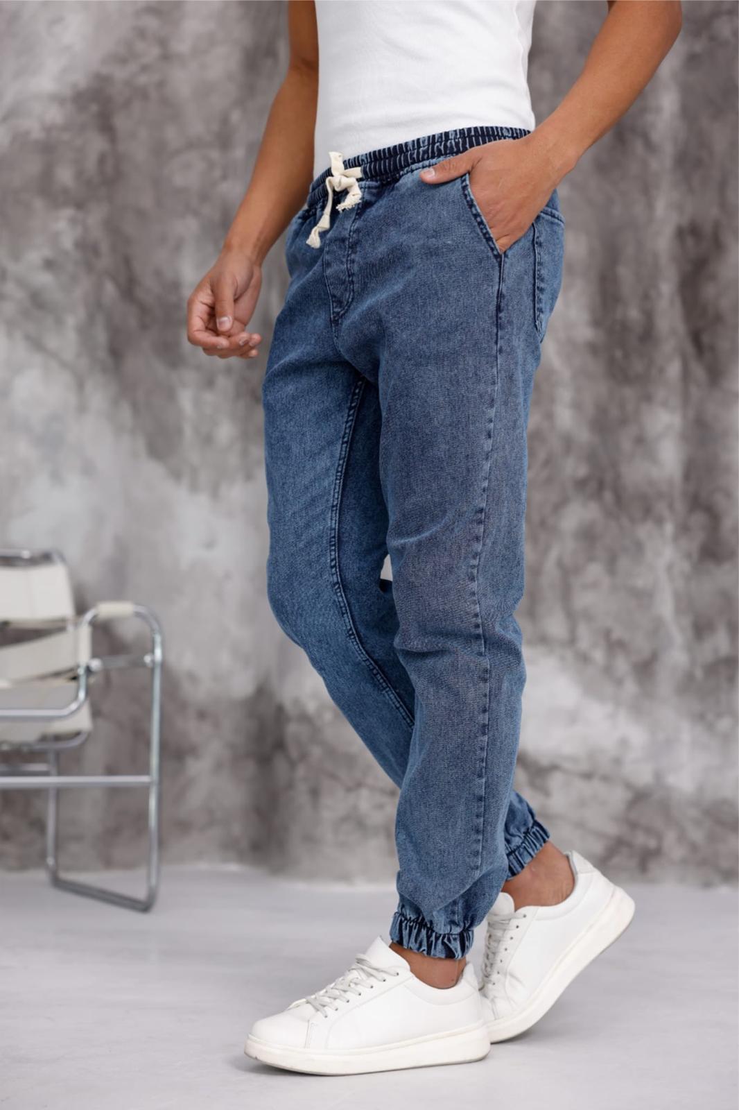 Zessi Paçası ve Beli Lastikli Slim Fit Likralı Kot Jogger Pantolon
