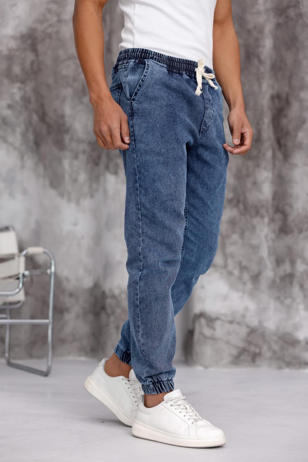Zessi Paçası ve Beli Lastikli Slim Fit Likralı Kot Jogger Pantolon