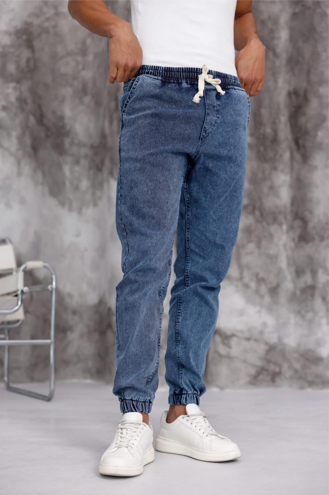 Zessi Paçası ve Beli Lastikli Slim Fit Likralı Kot Jogger Pantolon