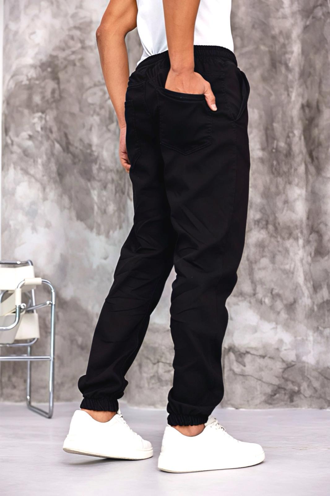 Zessi Paçası ve Beli Lastikli Slim Fit Likralı Kot Jogger Pantolon