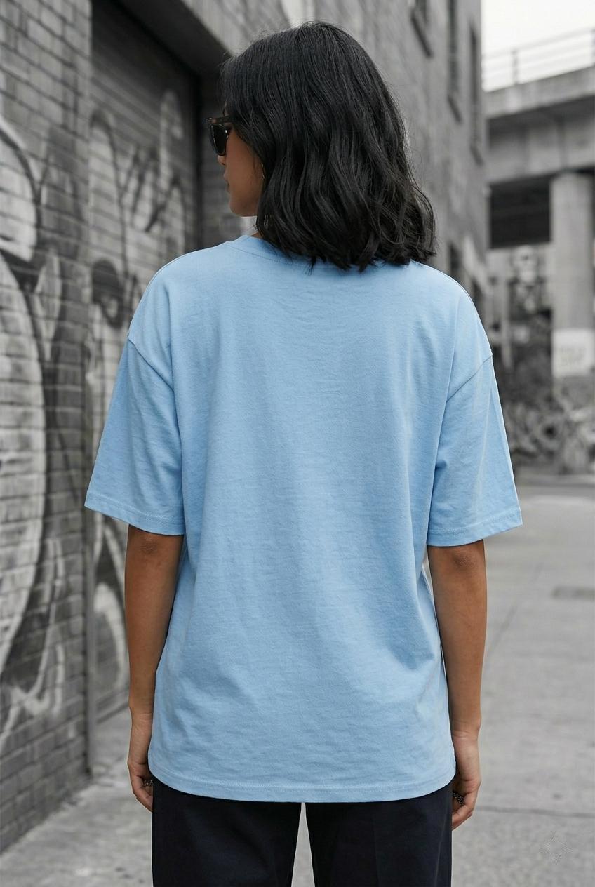 Zey Oversize V Yaka Basic Kadın Tişört - Düşük Omuzlu Salaş Kesim