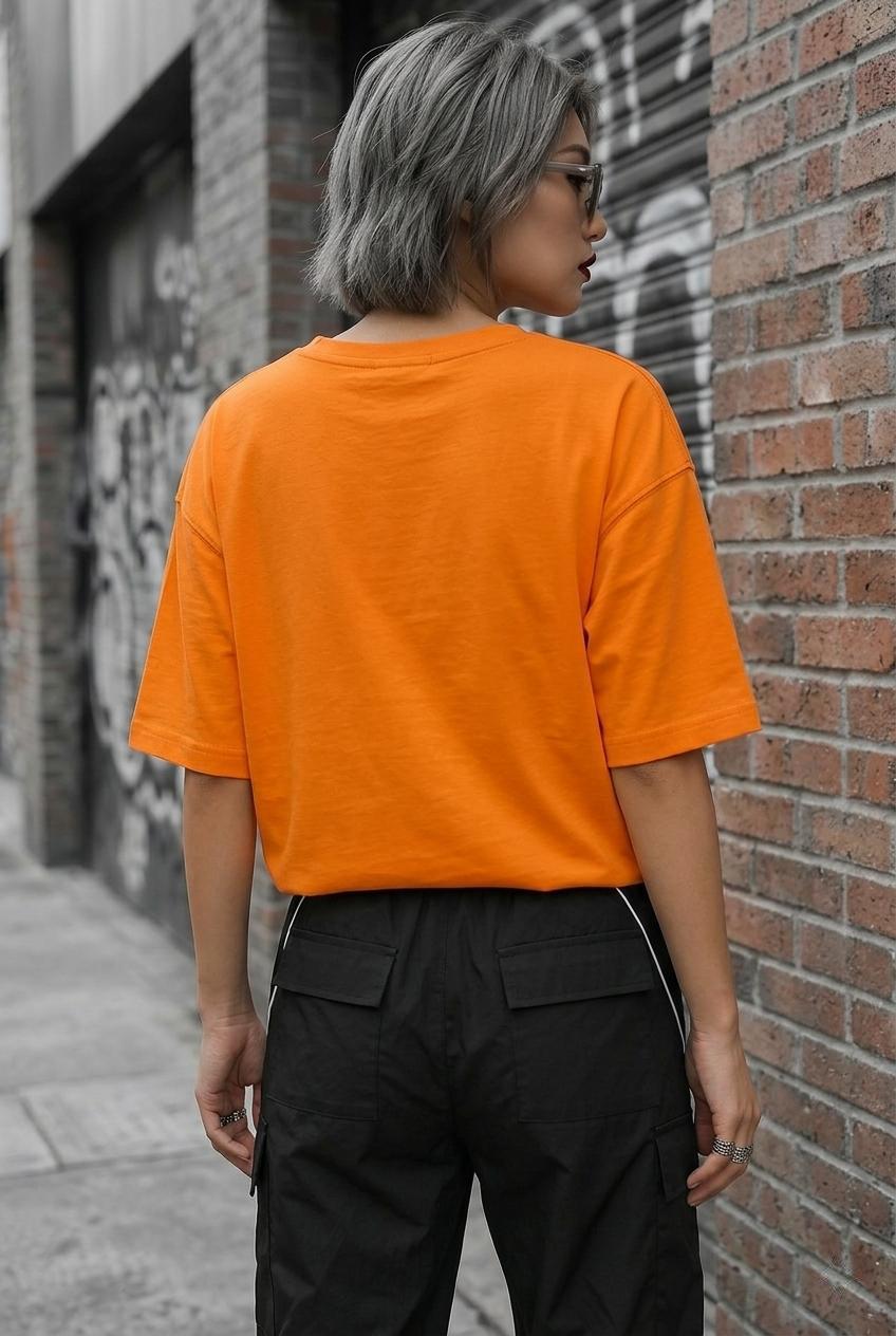 Zey Oversize V Yaka Basic Kadın Tişört - Düşük Omuzlu Salaş Kesim