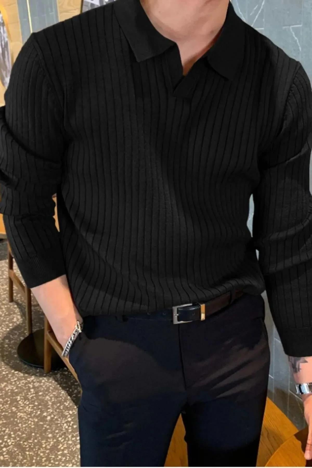 Ermanno Slim Fit Erkek Polo Yaka Fitilli Triko Kazak