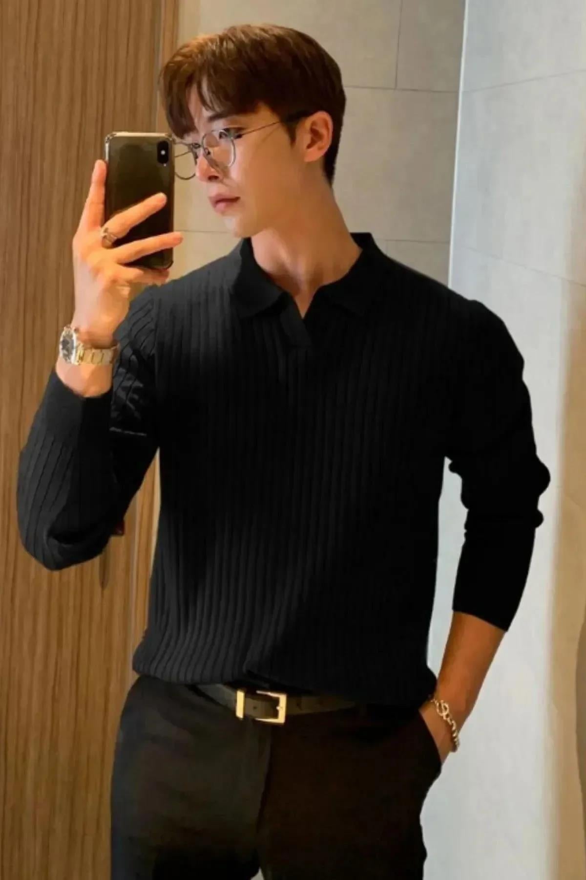 Ermanno Slim Fit Erkek Polo Yaka Fitilli Triko Kazak