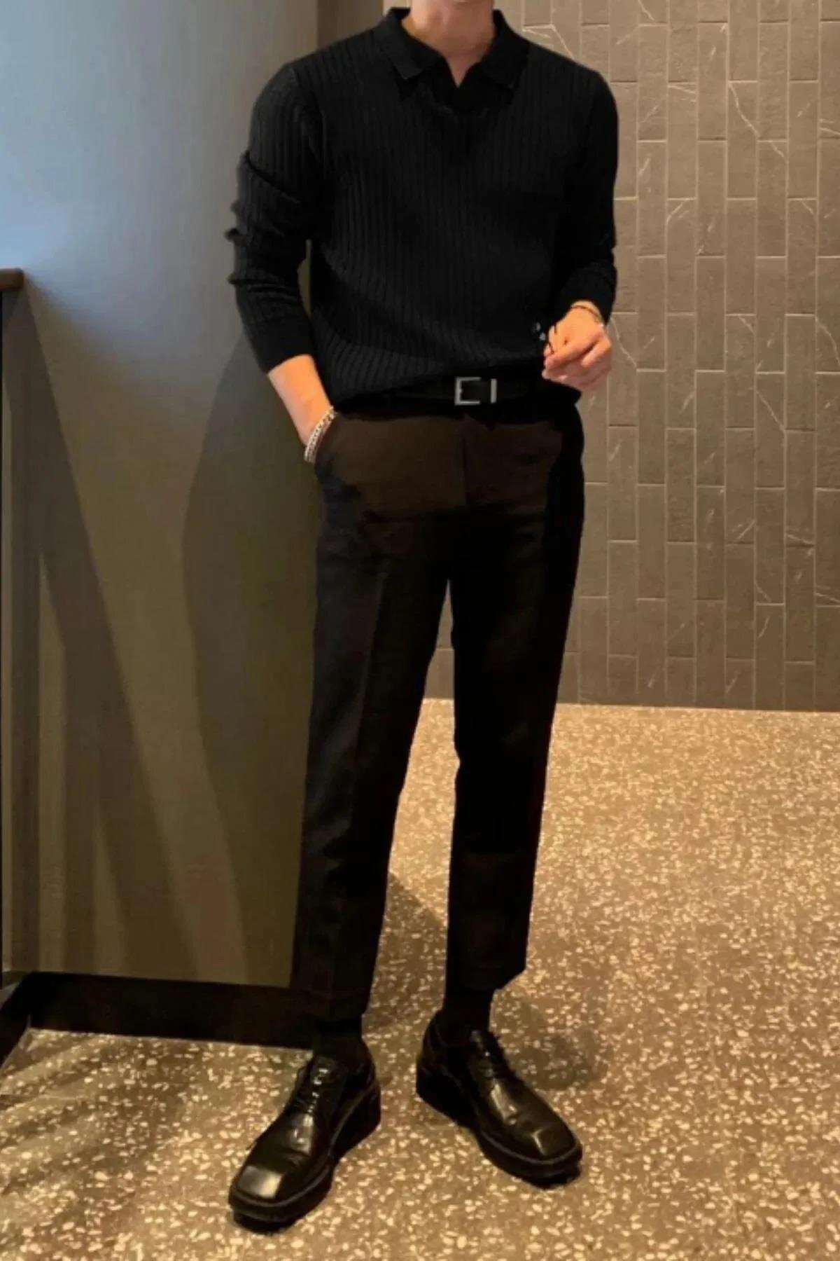 Ermanno Slim Fit Erkek Polo Yaka Fitilli Triko Kazak