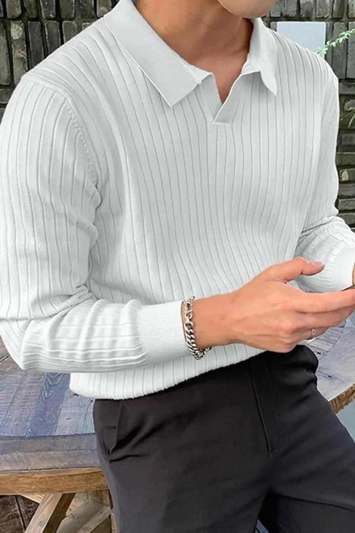 Ermanno Slim Fit Erkek Polo Yaka Fitilli Triko Kazak