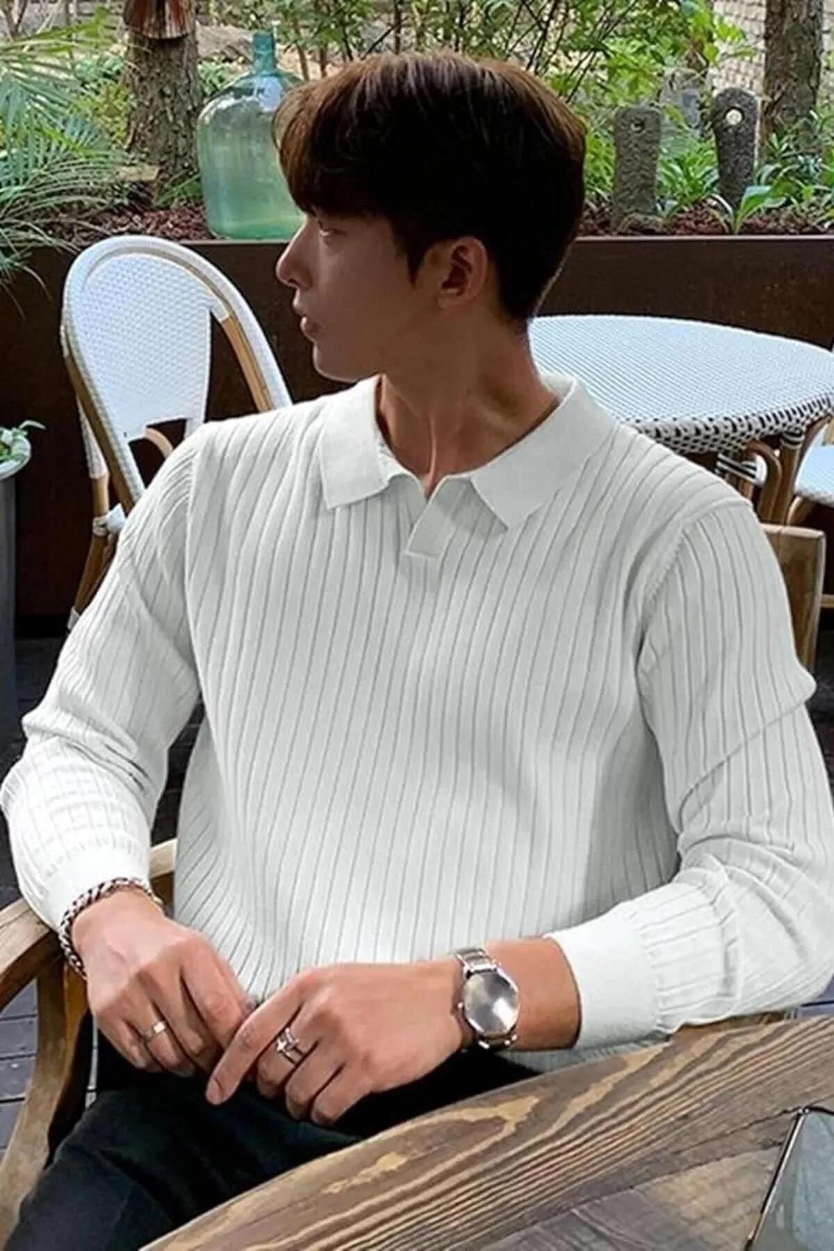 Ermanno Slim Fit Erkek Polo Yaka Fitilli Triko Kazak