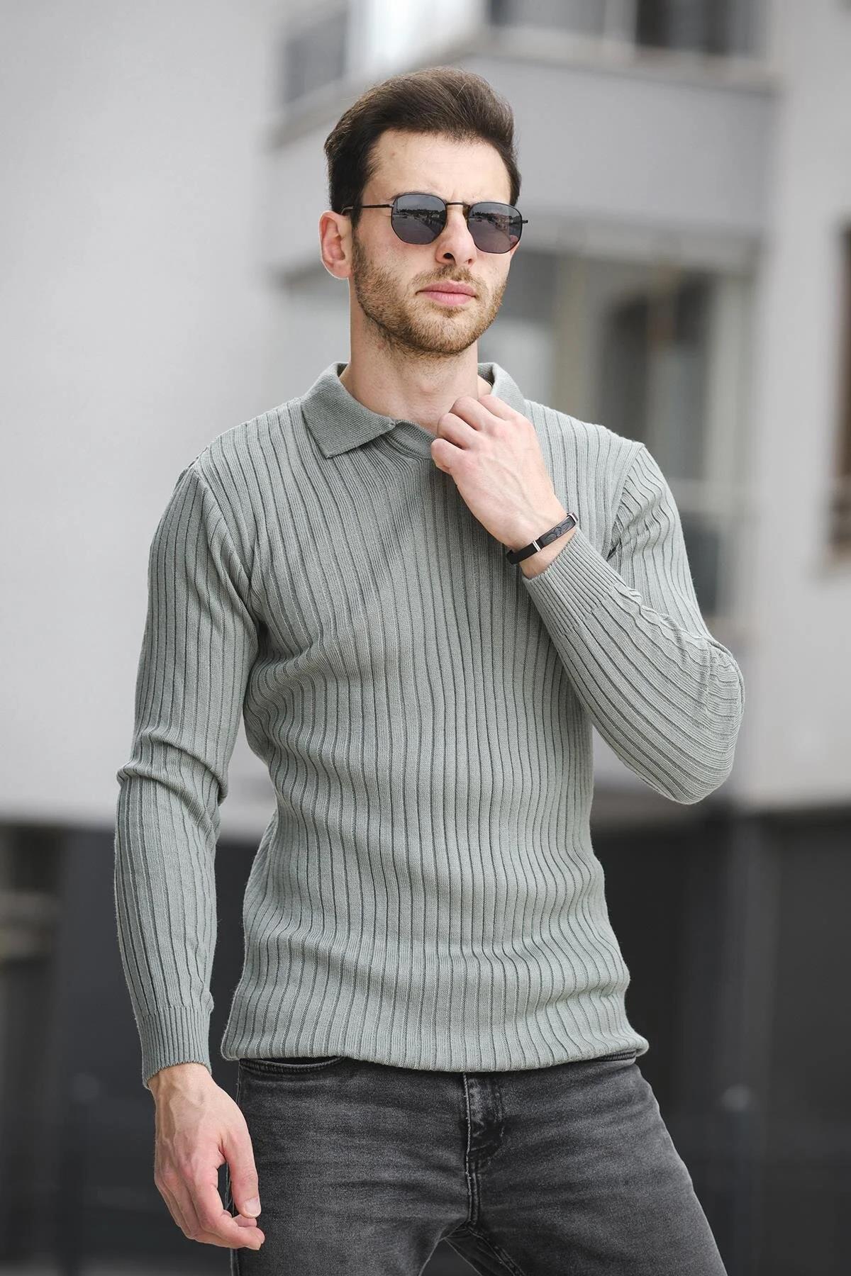 Ermanno Slim Fit Erkek Polo Yaka Fitilli Triko Kazak