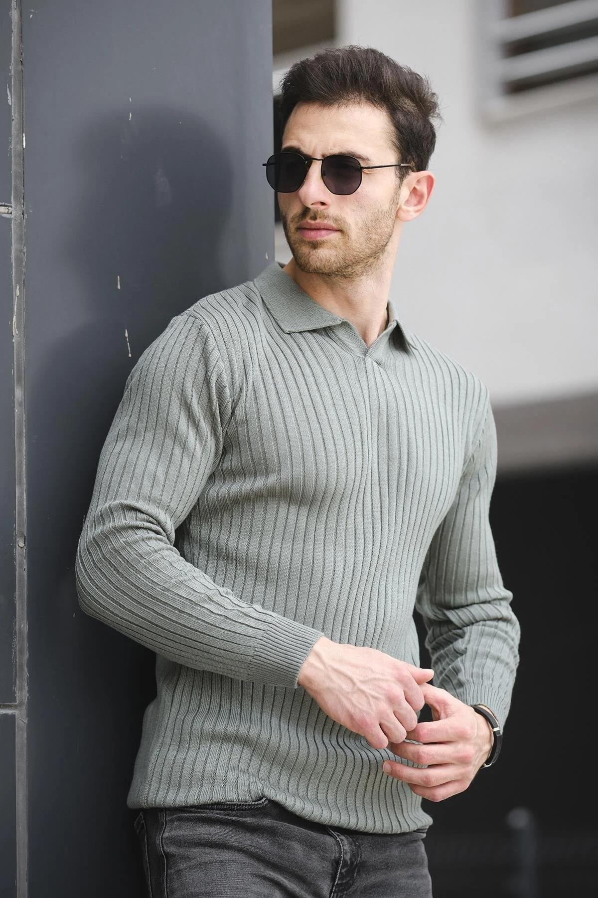Ermanno Slim Fit Erkek Polo Yaka Fitilli Triko Kazak