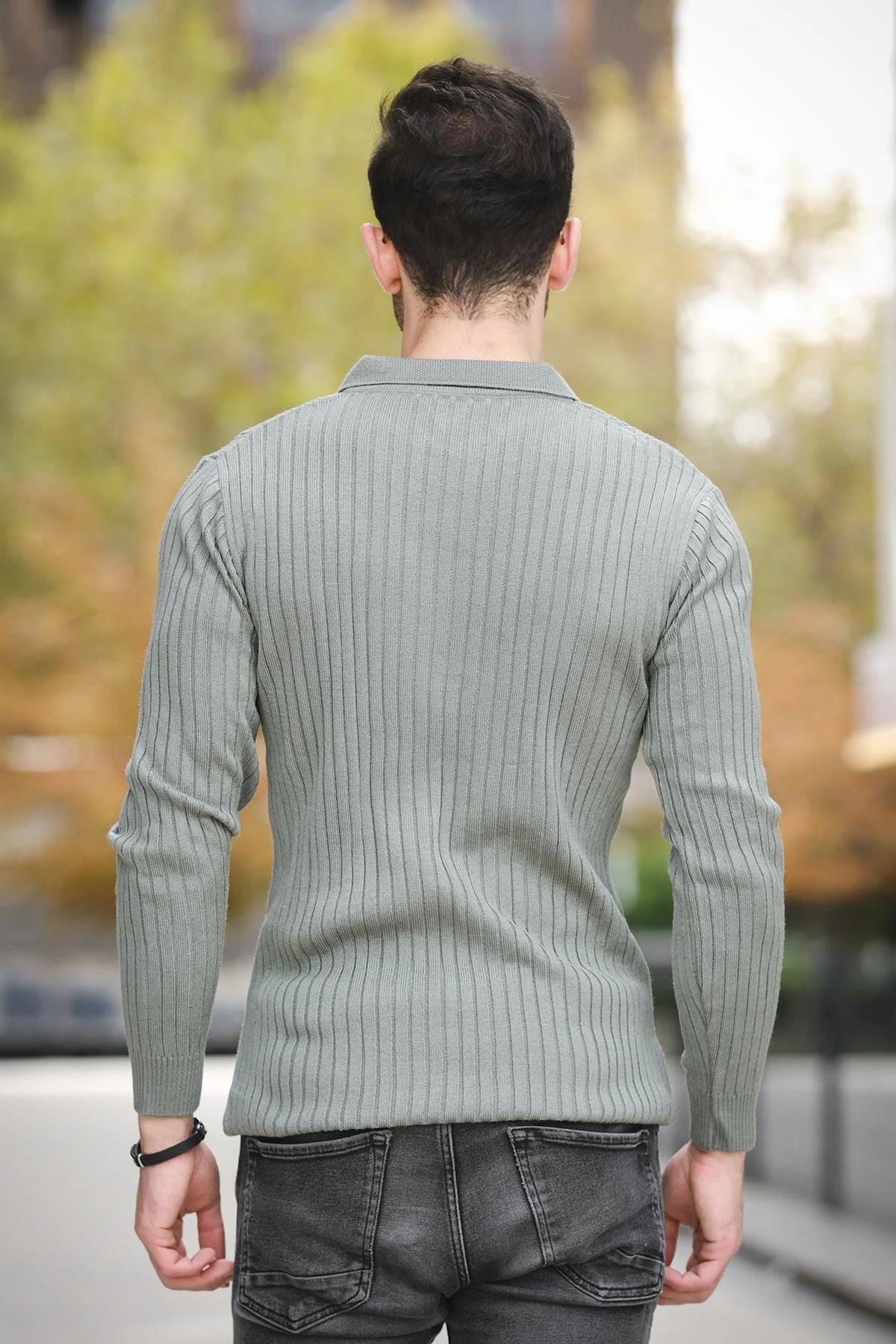 Ermanno Slim Fit Erkek Polo Yaka Fitilli Triko Kazak