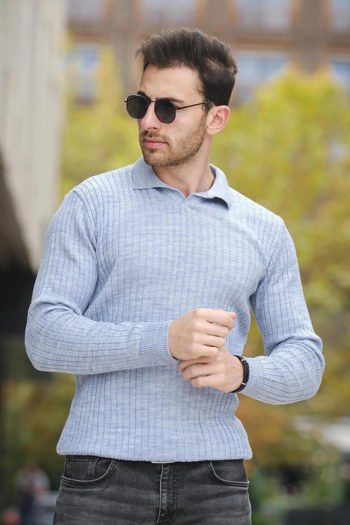 Ermanno Slim Fit Erkek Polo Yaka Fitilli Triko Kazak