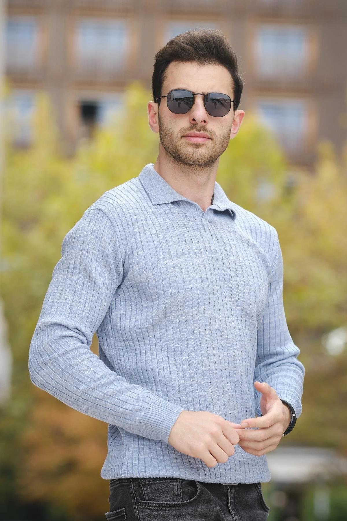 Ermanno Slim Fit Erkek Polo Yaka Fitilli Triko Kazak