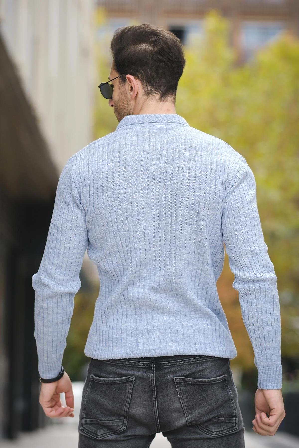 Ermanno Slim Fit Erkek Polo Yaka Fitilli Triko Kazak